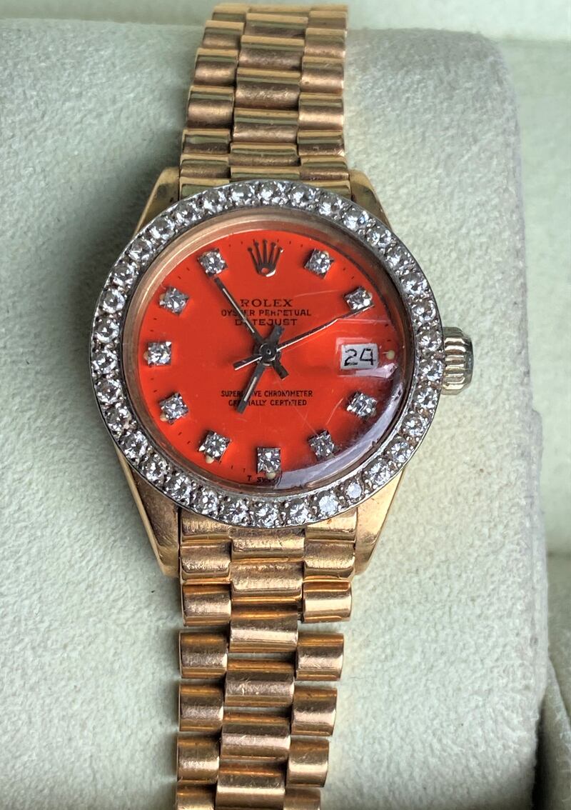 Rare 18ct rose gold and diamond ladies' watch with orange dial by Rolex (€15,000-€20,000, Hegarty's)