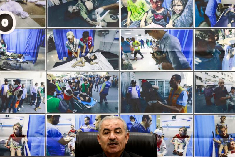 Palestinian prime minister Mohammad Shtayyeh speaks during a cabinet meeting in the West Bank city of Ramallah. Photograph: Jaafar Ashtiyeh/AFP via Getty Images