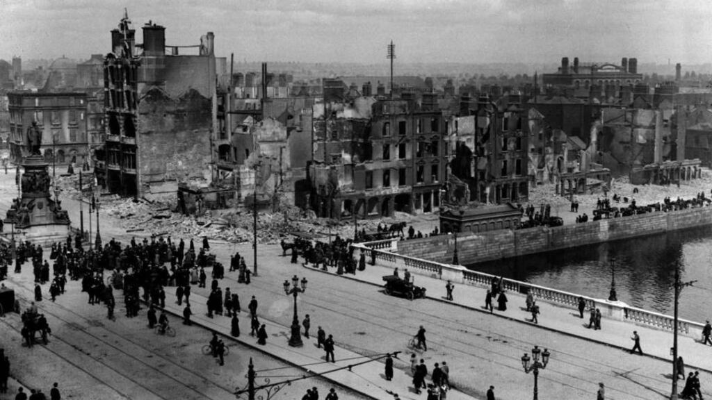 Devastation of Sackville Street (O’Connell Street) and Eden Quay, Dublin, during the Easter Rising. Photograph: PA