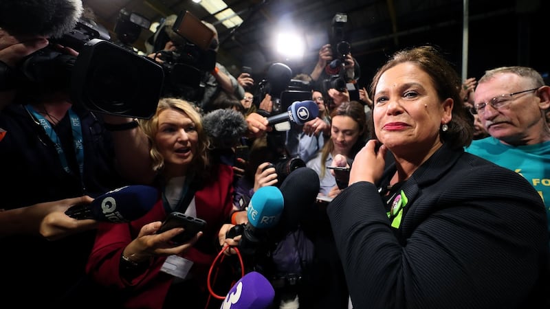 Sinn Fein leader Mary Lou McDonald arrives at the count centre in Dublin’s RDS. Photograph: Brian Lawless/PA Wire