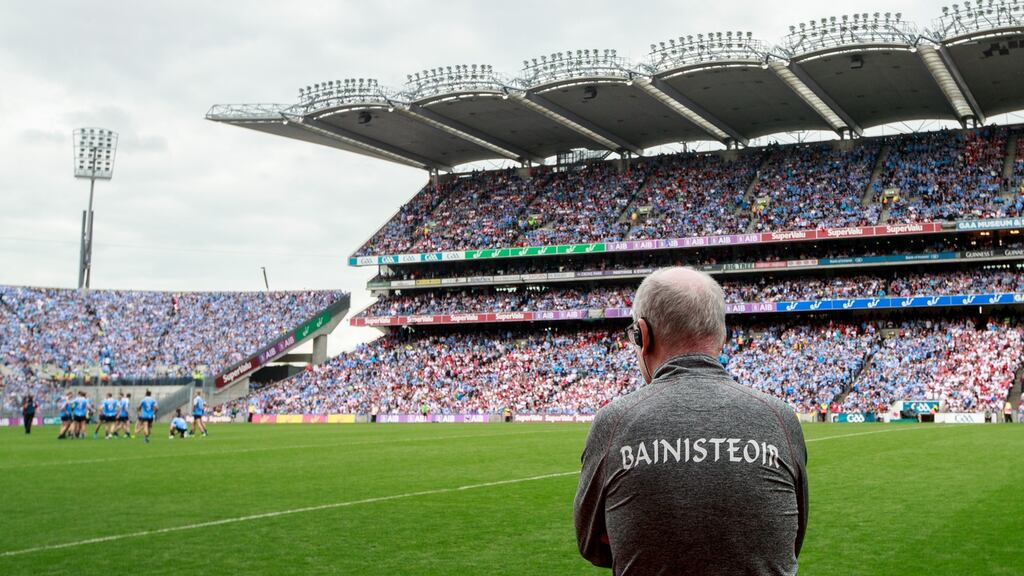 Tyrone’s manager Mickey Harte before the game. Photograph: James Crombie/Inpho