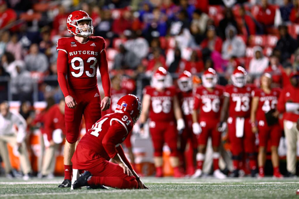 Kicker Jude McAtamney #93 in action for the Rutgers Scarlet Knights. Photograph: Rich Schultz/Getty Images