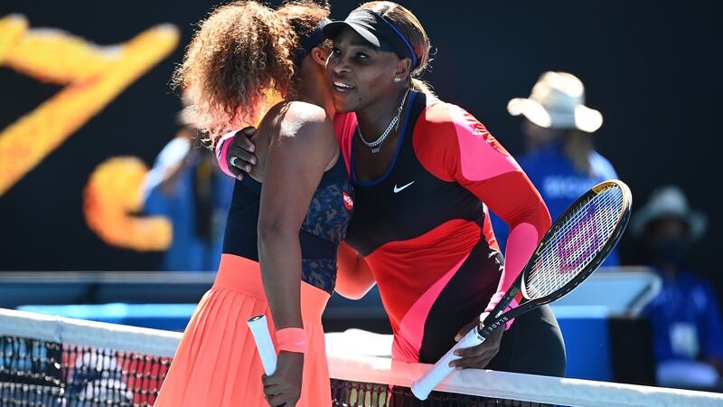 Serena Williams congratulates Naomi Osaka after her victory in Melbourne. Photograph: Dave Hunt/EPA