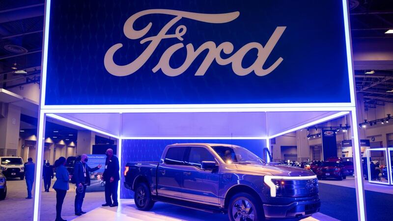 A 2022 Ford F-150 Lightning electric truck at the Washington Auto Show. Photograph: Jim Lo Scalzo/EPA