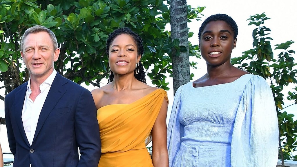 Daniel Craig, Naomie Harris and Lashana Lynch at the Bond 25 film launch in Jamaica. Photograph: Slaven Vlasic/Getty Images for Metro Goldwyn Mayer Pictures