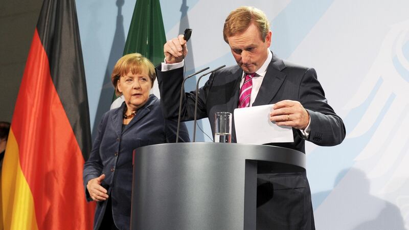 Angela Merkel and Enda Kenny: “Angela’s Washington visit will be big news. It’s gonna be tremendously huge.” Photograph: Laura Hutton/Photocall Ireland