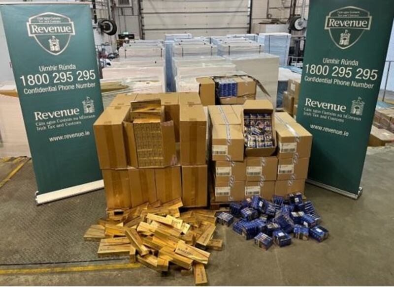The cigarettes and tobacco seized at Dublin Port. Photograph: Revenue
