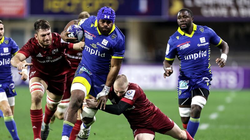 Clermont Auvergne’s Peceli Yato is tackled by Jean Kleyn and Keith Earls of Munster. Photograph: Laszlo Geczo/Inpho