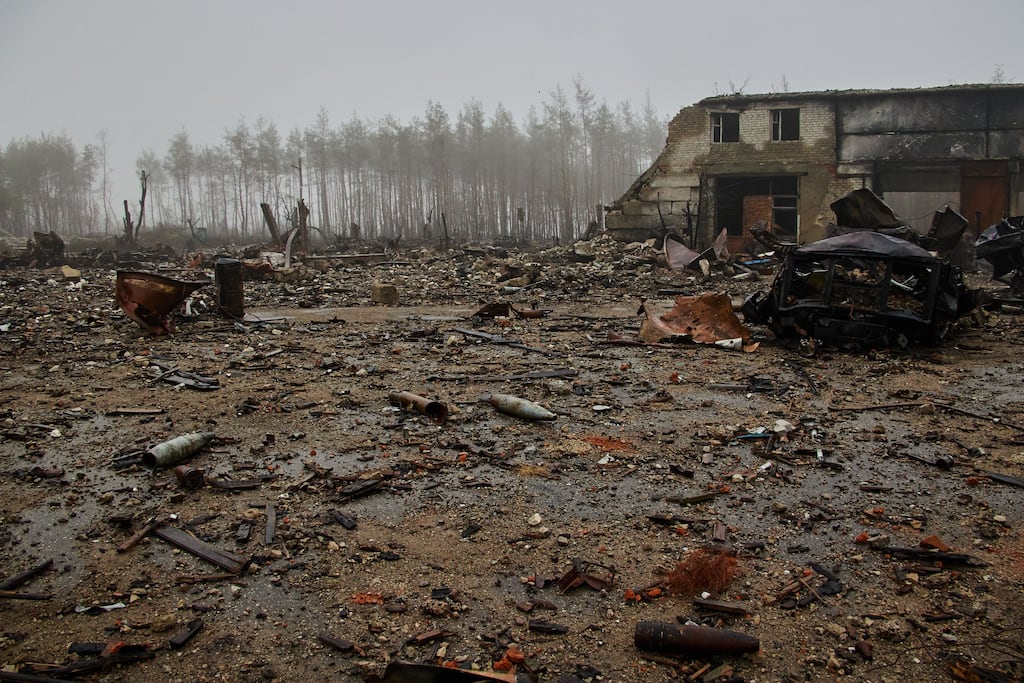 Shells and destroyed vehicles are seen at the former Russian storage, in Izium, Kharkiv region, Ukraine, 13 December 2022, amid Russia's military invasion. Kharkiv and surrounding areas have been the target of heavy shelling since February 2022, when Russian troops entered Ukraine starting a conflict that has provoked destruction and a humanitarian crisis. At the beginning of September, the Ukrainian army pushed Russian forces from occupied territory northeast of the country in counterattacks.