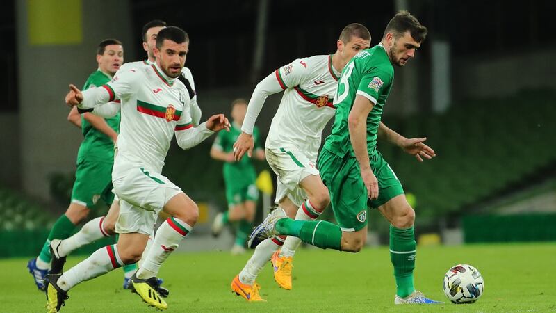 Troy Parrott in action for Ireland during last year’s Nations League clash with Bulgaria. Photo: James Crombi/Inpho