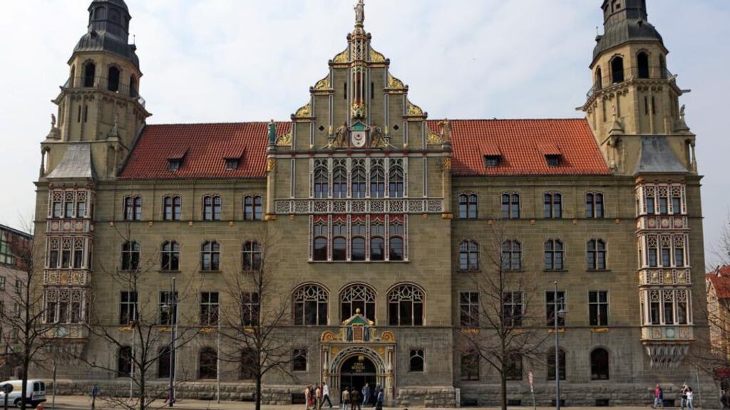 The restored former Prussian justice palace and current regional court in Halle. Photo graph: Jan Woitas/AFP/Getty Images