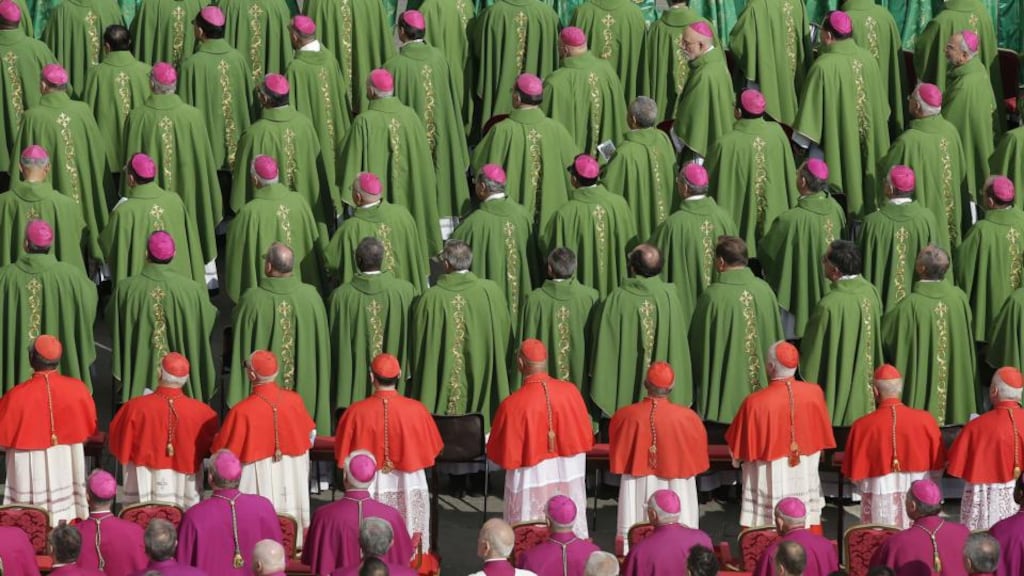 Bishops and cardinals attend a Mass to celebrate the opening of the Synod of Bishops in Rome in 2012. Why is a synod on the family being organised by a group of celibate males? Photograph: Reuters