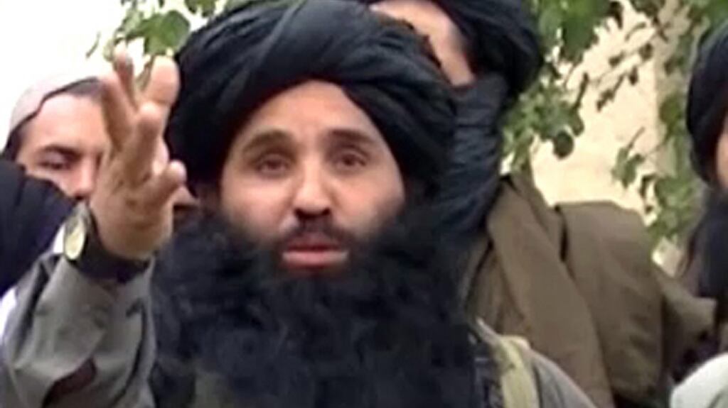 An undated handout video grab file taken from footage released by the Tehrik-e-Taliban Pakistan in 2014 shows its head Mullah Fazlullah (C) at an undisclosed location at the Pakistan-Afghan border. File photograph: Handout/EPA