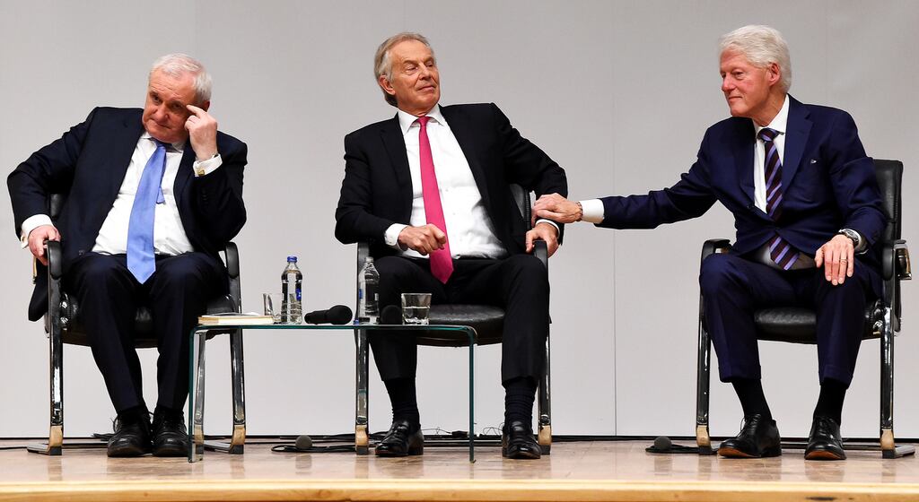 Five years back: Bertie Ahern, Tony Blair and Bill Clinton attend an event to celebrate the 20th anniversary of the Belfast Agreement, in Belfast, Northern Ireland, on April 10th, 2018. Photograph: Clodagh Kilcoyne/Reuters