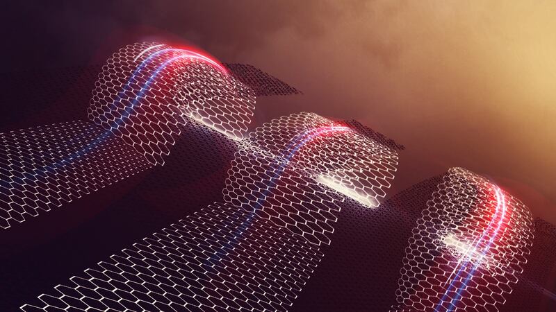 An artist’s impression of graphene ribbons forming spontaneously, as portrayed on the cover of the journal Nature. Image: Domhnall Malone