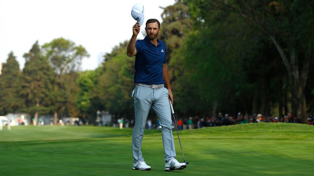 Dustin Johnson of the US celebrates winning the WGC-Mexico Championship at Club De Golf Chapultepec on March 5th, 2017. Photograph: Buda Mendes/Getty Images