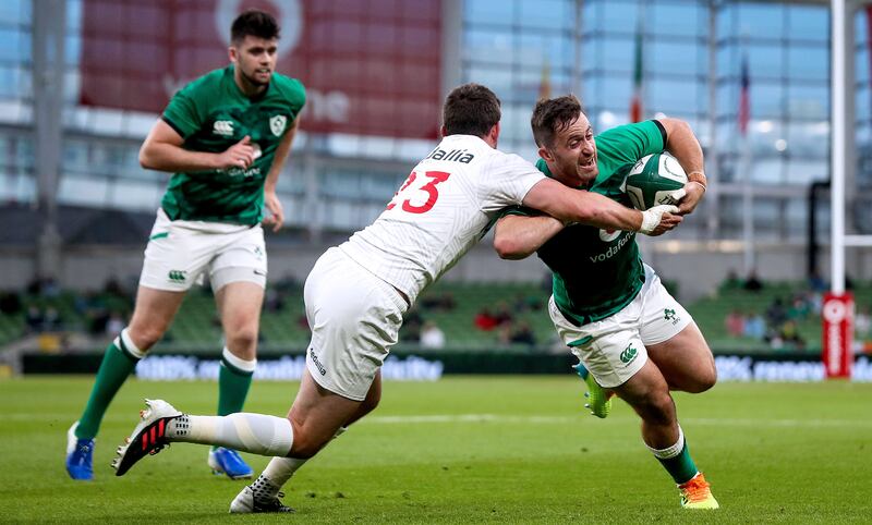 Caolin Blade in action on his Ireland debut against the USA at the Aviva Stadium in July 2021. Photograph: Tommy Dickson/Inpho