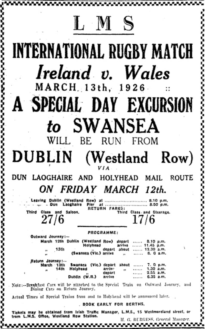 An advertisement in The Irish Times for trips to Swansea for the match. Photo: The Irish Times archive