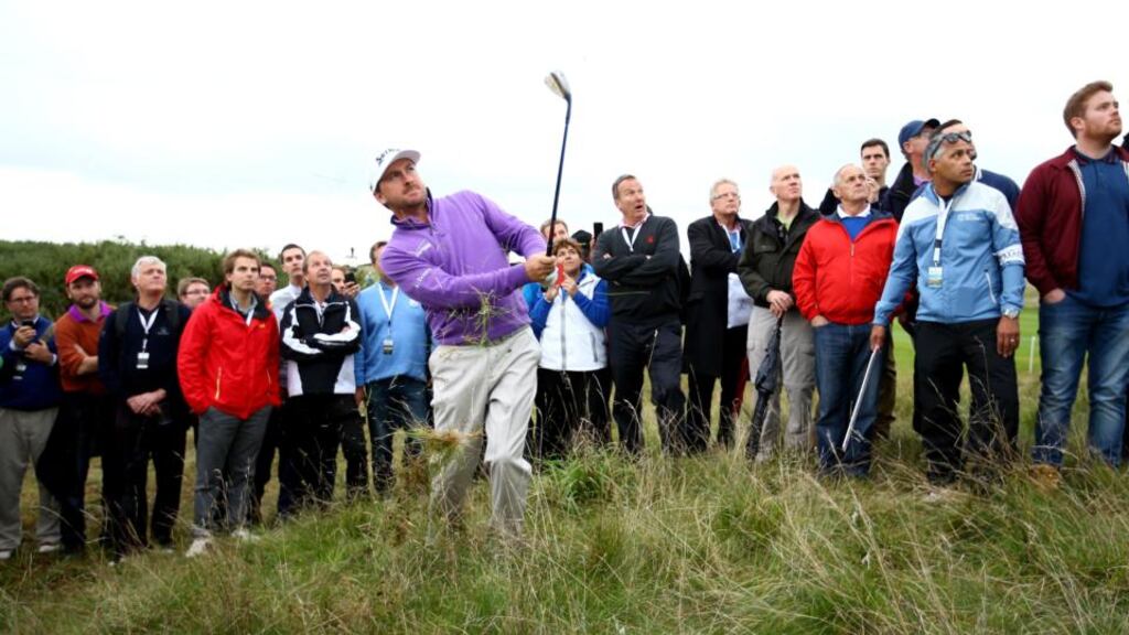 Defending champion Graeme McDowell  plays from deep rough into the 18th green in his World Match Play against Joost Luiten of the Netherlands. Photograph: Richard Heathcote/Getty Images