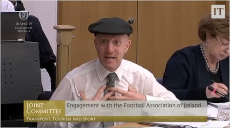 Michael Healy-Rae praised John Delaney for bringing football facilities for Co Kerry and said there would be a welcome for him in the county any time during the Oireachtas sports committee on the FAI's finances on April 11th. Photograph: Oireachtas
