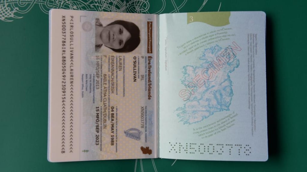 The picture page of the new Irish passport unveiled today. Photograph: Dara Mac Dónaill / THE IRISH TIMES