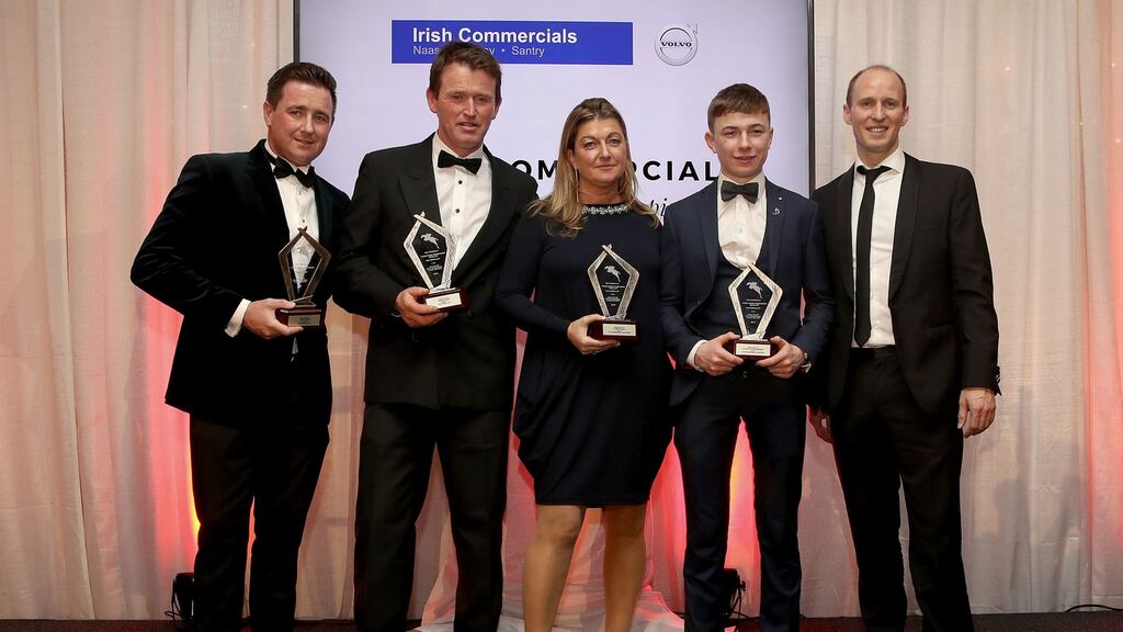 Irish Commercials Young Horse Championship Medalists Eddie Maloney, Clare Hughes, Seamus Hughes Kennedy and Barry Horan of Irish Commercials pictured at the Annual Awards Evening. Photo: Bryan Keane/Inpho