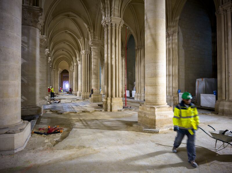 Work continues in an ever clearer interior. Photograph: David Bordes/Rebâtir Notre-Dame de Paris