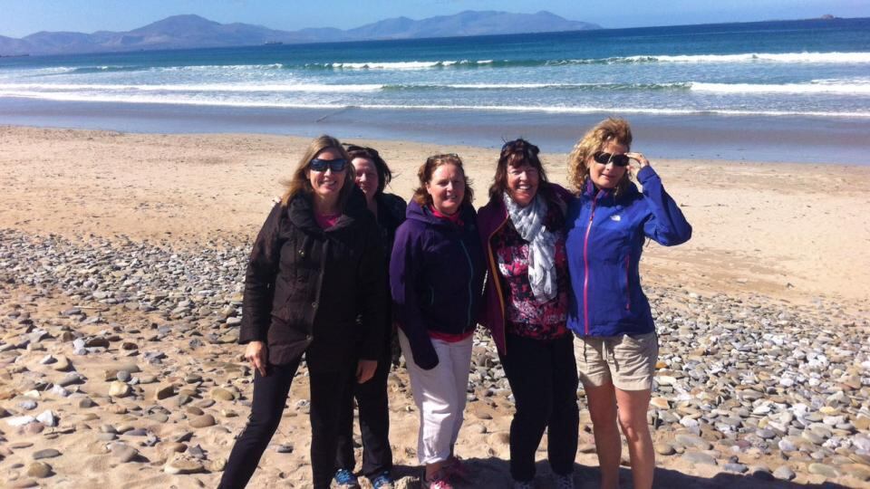The Quin book club on Banna Beach, Co Kerry, on a weekend away, from left: Siobhan Hammond, Margaret O’Brien, Helen Lowe, Aine Hussey and Maria Browne