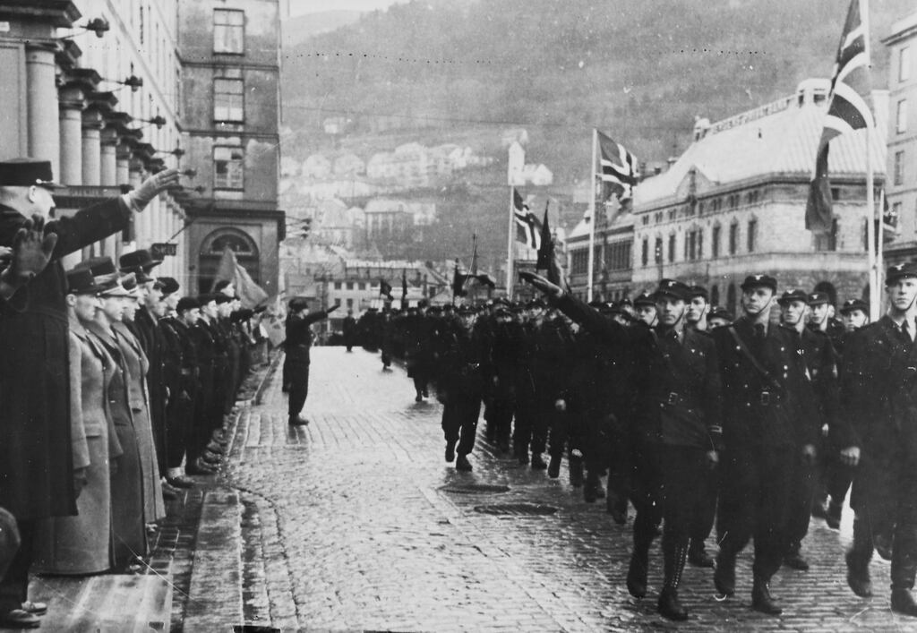 Nasjonal Samling parades next to Vidkun Quisling, circa 1942. Photograph: RDB/ullstein bild via Getty Images