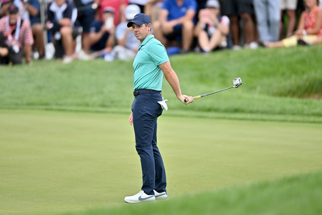 Rory McIlroy reacts after missing a putt on the ninth green during the second round of the RBC Canadian Open at St George's Golf and Country Club in Etobicoke, Ontario. Photograph: Minas Panagiotakis/Getty Images