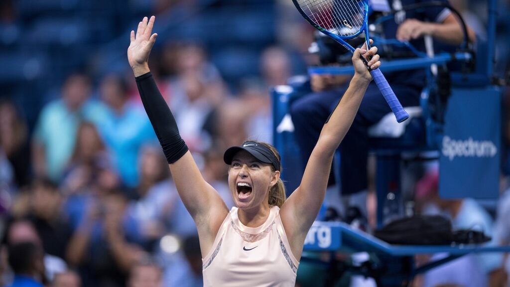 Maria Sharapova celebrates her second-round win over Timea Babos at the US Open in New York. Photograph: Ben Solomon/New York Times