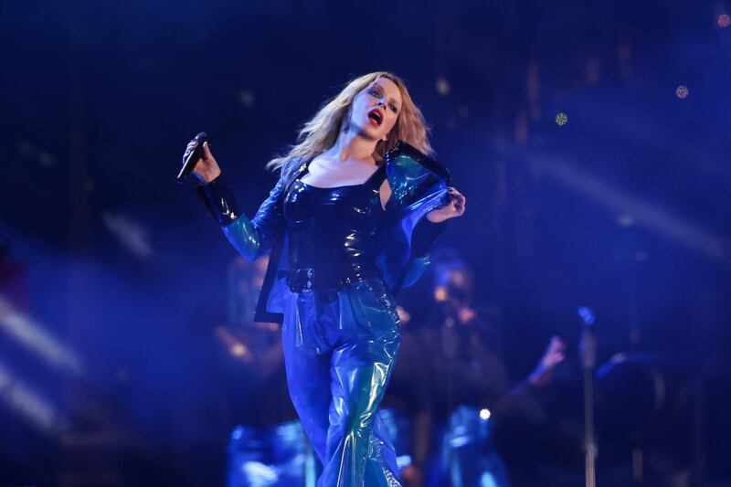 Kylie Minogue performing on stage at BBC Radio 2 In The Park 2023. Photograph: Cameron Smith/Getty Images