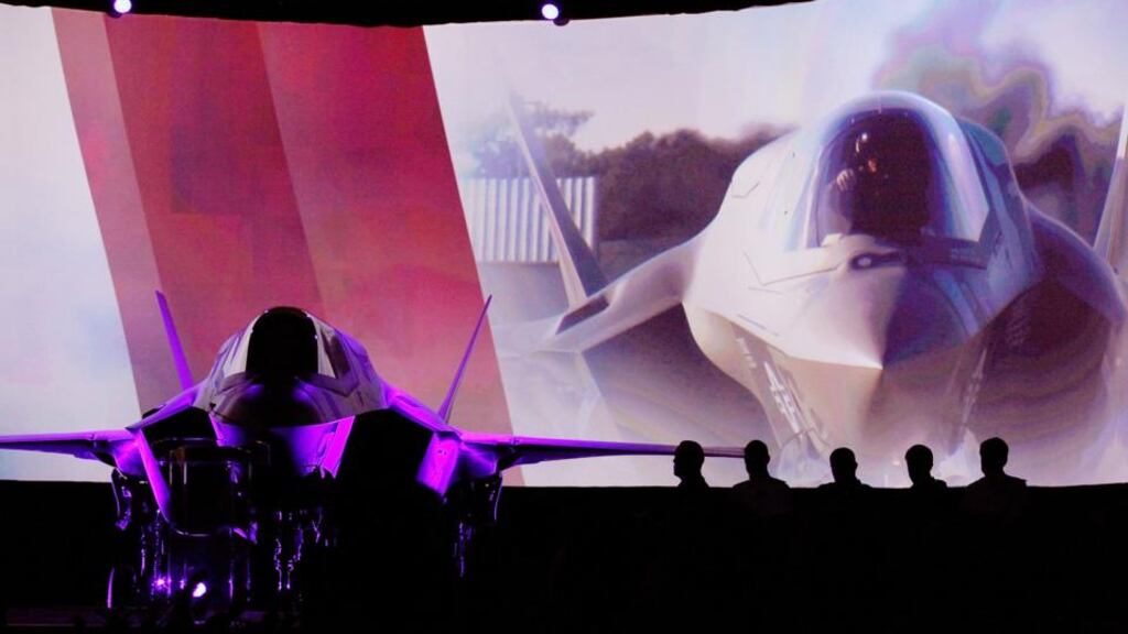 A F-35 Lightning II sits on stage during the United Kingdom F-35 Lightning II delivery ceremony last July, at Lockheed Martin Corporation in Fort Worth, Texas. Photograph: Getty