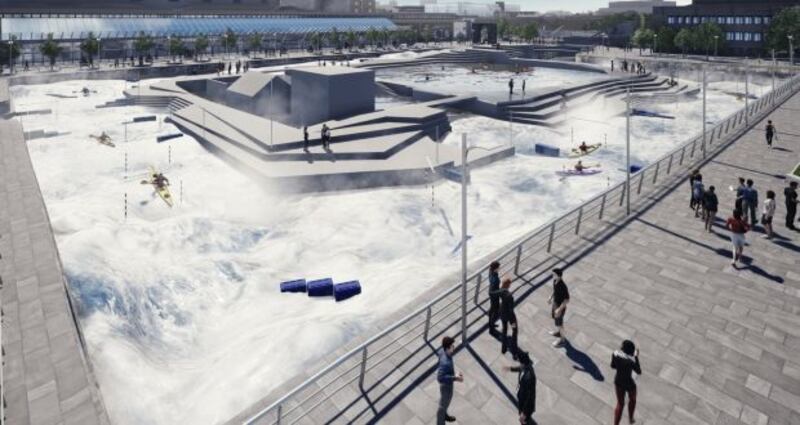 The proposed €23 million white-water rafting facility at Dublin’s George’s Dock.