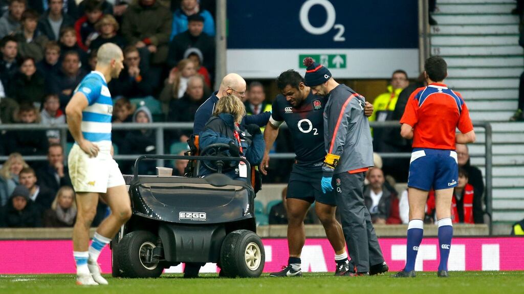 England’s Billy Vunipola leaves the pitch during the Autumn International match at Twickenham Stadium. Photograph: PA