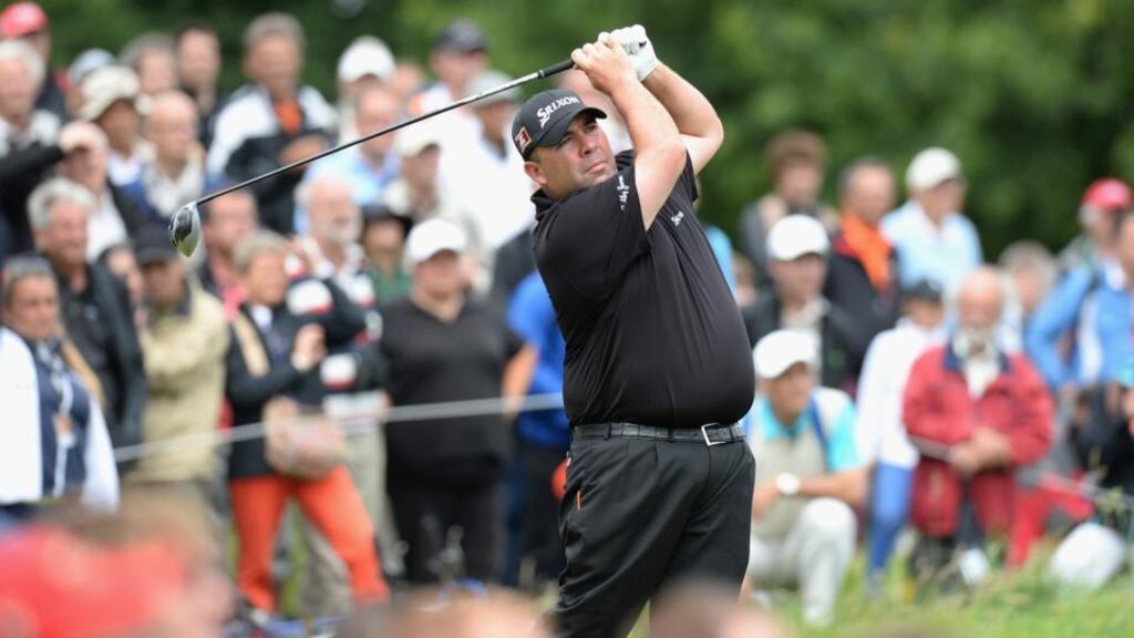 Kevin Stadler drives from the fourth tee   during the third round of the  Alstom Open de France  at Le Golf National  in Paris. Photograph: Tony Marshall/Getty Images