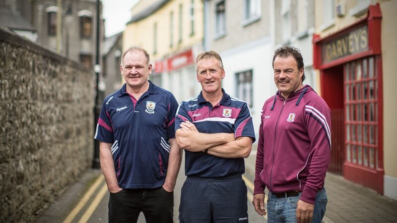 Tony Keady pictured with his Galway  half-back partners Pete Finnerty and Gerry McInerney