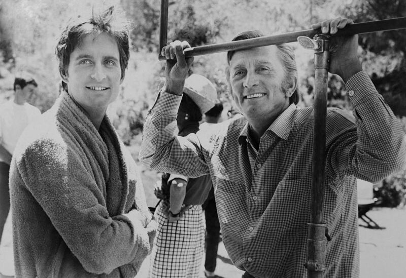 Michael Douglas with his father Kirk on the movie set, Hail, Hero in 1969. Photograph: Bettmann Archive/Getty Images