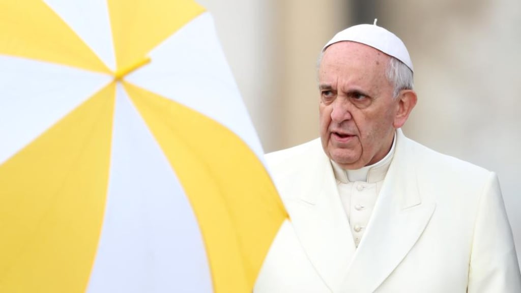 “The church is facilitated in presenting itself today as a religious organisation, tomorrow as a state – a handy arrangement, given some of its more sordid entanglements.” Pope Francis attends his weekly audience in St Peter’s Square, Vatican City, yesterday. Photograph: Franco Origlia/Getty Images