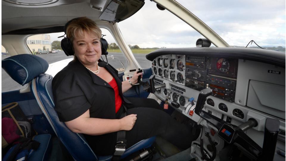 Heather McGregor, AKA Mrs Moneypenny, photographed after flying in to Weston Airport to attend an evening where she will address 600 business women.Photograph: Brenda Fitzsimons / THE IRISH TIMES