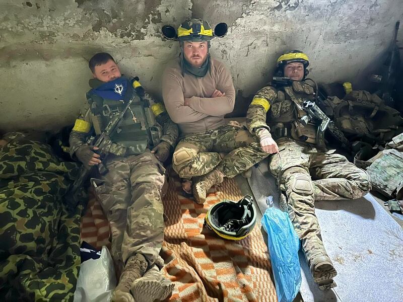 Alexander from Novosibirsk in Siberia (right), who goes by the call-sign "Fortuna", during a cross-border raid into Russia's Belgorod region by the Russian Volunteer Corps last year. Photograph courtesy of the Russian Volunteer Corps.