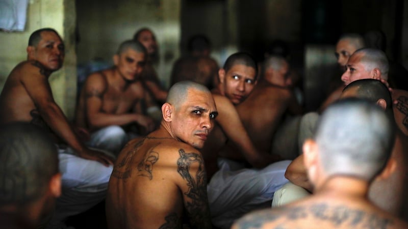 Gang members inside a cell at Izalco jail. Photograph: Jose Cabezas/Reuters