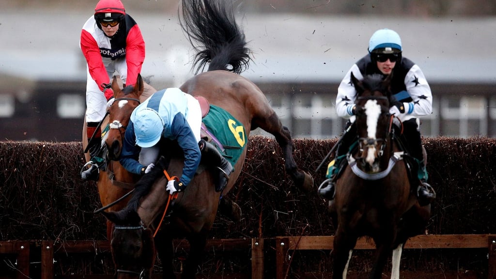 Accident waiting to happen? Victoria Pendleton (in red cap), riding Pacha Du Polder, is unseated during the Foxhunters’ Steeplechase at Fakenham on February 19th. Photograph: Alan Crowhurst/Getty Images