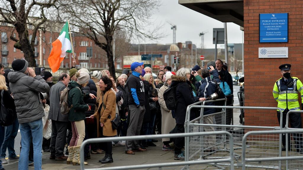 Part of the crowd that gathered outside the Four Courts on Wednesday. Photograph: Alan Betson