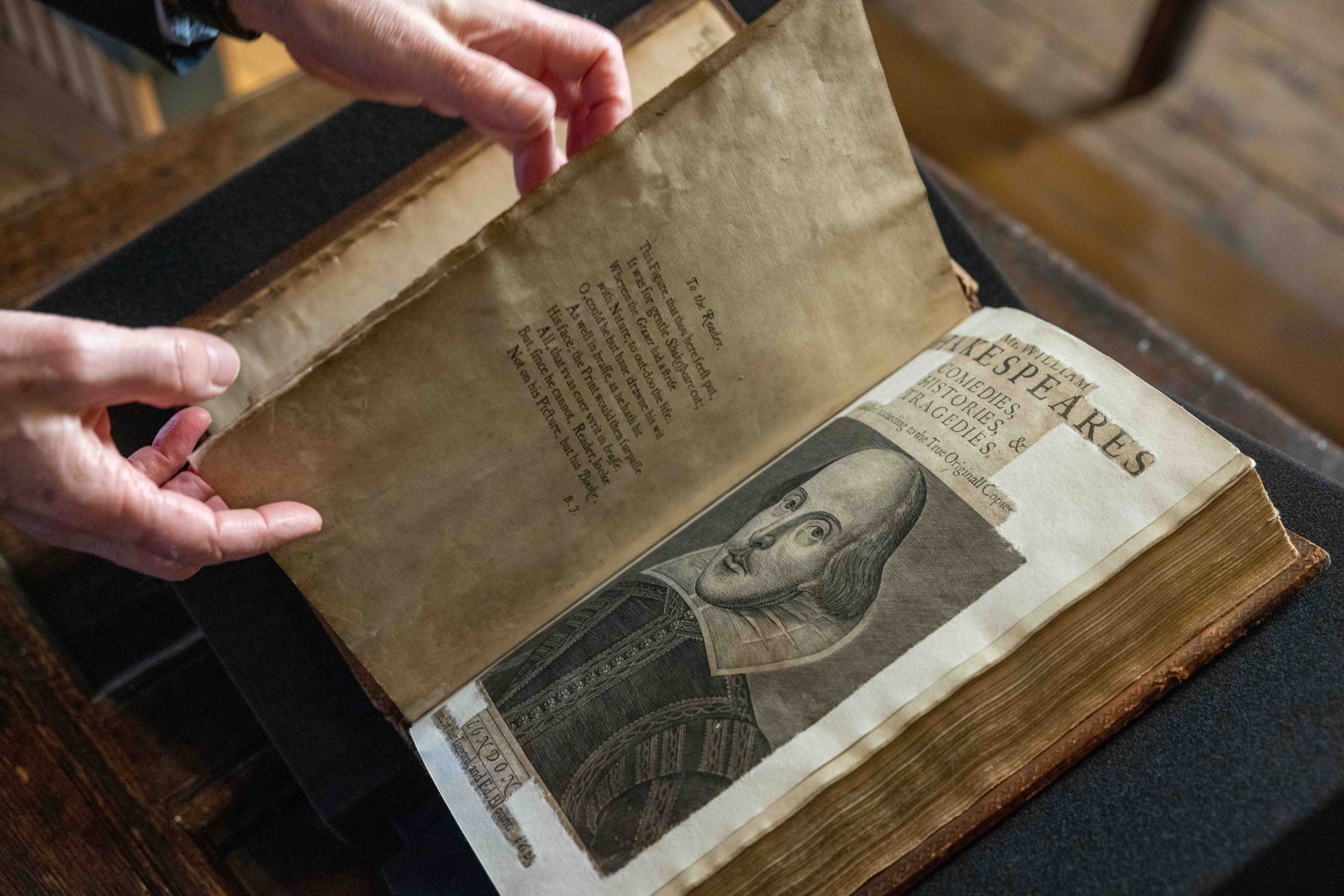 Trinity’s copy of Shakespeare's Comedies, Histories, & Tragedies, the First Folio. Four hundred years after publication, Ireland’s only copy of the first edition of Shakespeare’s collected plays goes on display in the library of Trinity College Dublin. Photograph: Paul Sharp/Sharppix