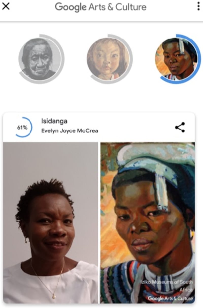 An example of how the app matches selfies with art.