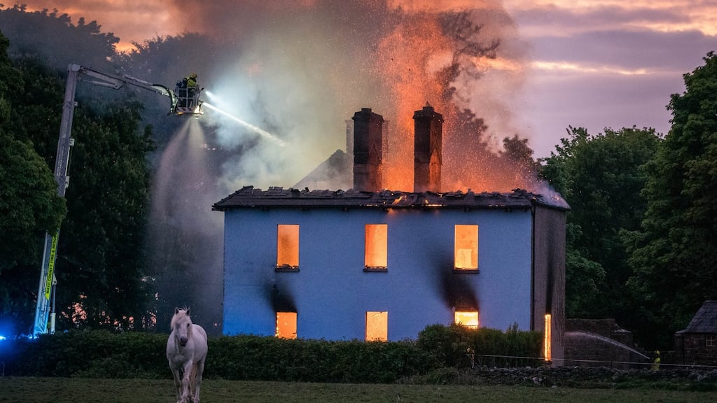 Mayo Fire Brigade battle a blaze at Bridgemount House near Castlebar on Tuesday night. Photograph: Keith Heneghan