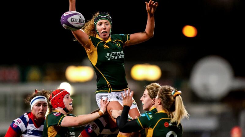 Railway Union’s excellent Aoife McDermott wins a lineout during the All-Ireland Women’s Division One final. Photograph: Ben Brady/Inpho
