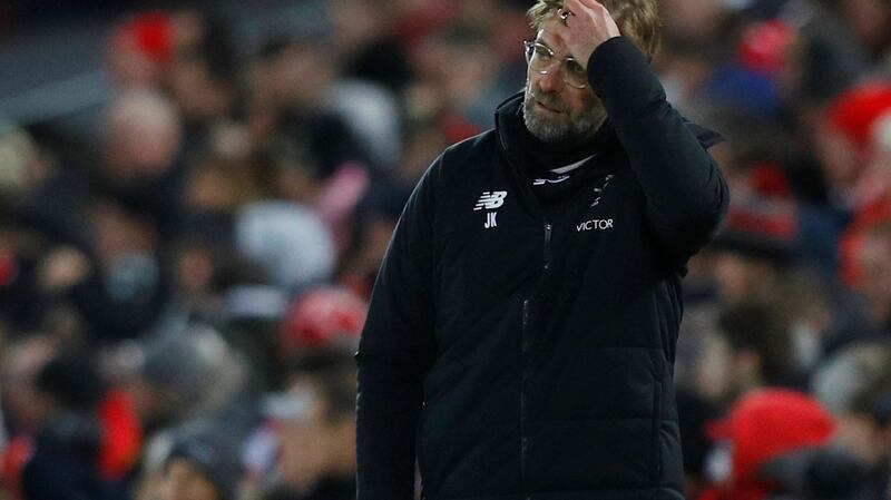 Liverpool manager Jurgen Klopp during the game. Photograph: Phil Noble/Inpho