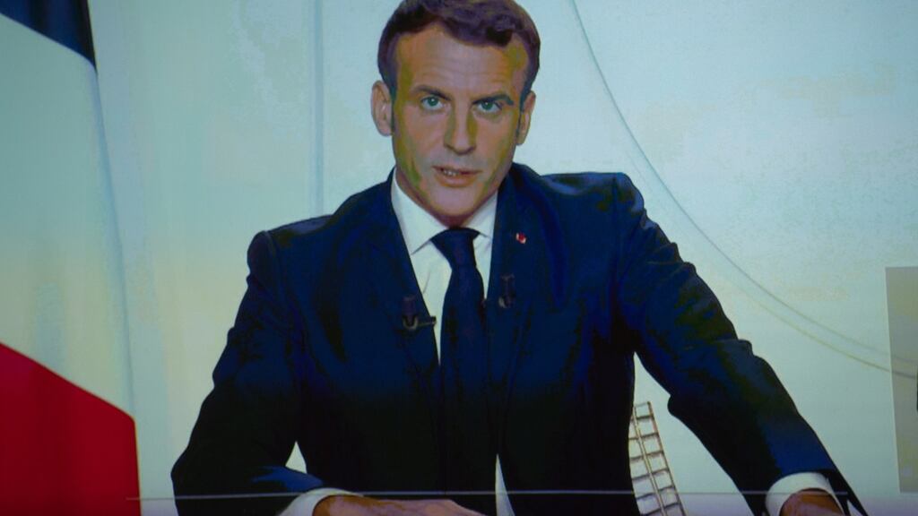 French president Emmanuel Macron addressing the nation from the Elysee Palace in Paris. Photograph: EPA/Caroline Blumberg